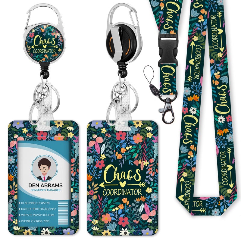 Piefly Lanyards for Id Badges, Funny Badge Holder with Retractable Reel Belt Clip, Chaos Coordinator Work Name Tag Lanyard Vertical ID Card Protector Case for Women Nurse Doctor Teacher Student - Image 1