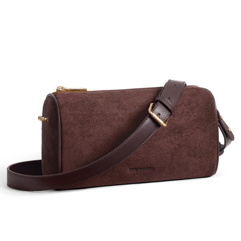 BOSTANTEN Crossbody Purses for Women Suede Leather Shoulder Purse Handbags Vintage Barrel Bag with 2 Adjustable Strap - Image 1