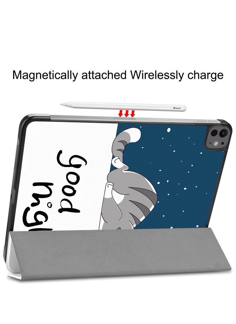 Case for IPad Pro 13 Inch (M4) 2024 Released Slim Stand Hard Back Shell Protective Smart Cover with Auto Sleep Wake Feature for IPad Pro 13 Inch Tablet (Lazy Cat)