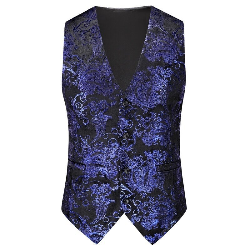 2025 Spring New Men'S European Size Slim Gold-Printed Suit Single-Breasted V-Neck Casual Vest - Image 2