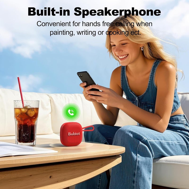 Bobtot Bluetooth Speaker Portable Wireless Speakers - 16 Hours Playtime Waterproof Speaker, Loud Stereo Sound, Mini Speaker with TWS, Built-in Mic, Strap to Carry for Home Travel Sport, Red - Image 5
