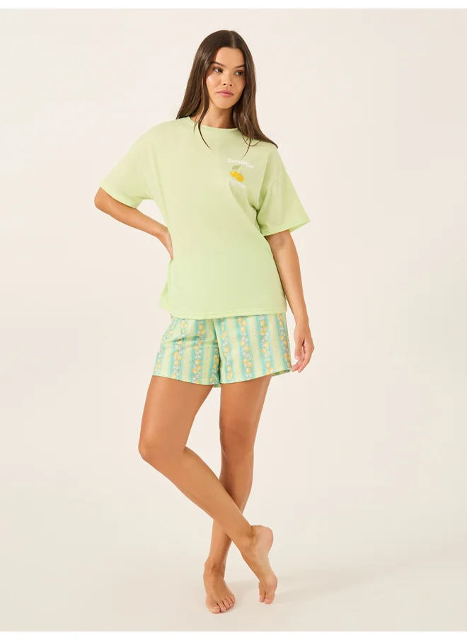 Styli Styli Unwind Graphic Print Round Neck T-Shirt and Shorts Pyjama Set