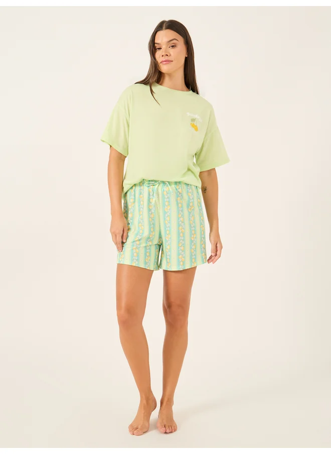 Styli Styli Unwind Graphic Print Round Neck T-Shirt and Shorts Pyjama Set