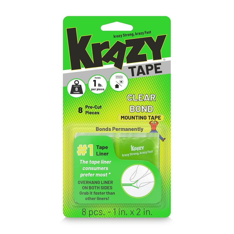 Krazy Tape Clear Double Sided Mounting Tape 2 Sided Tape 2 Inch Adhesive Strips Pack of 8 PreCut Pieces - Image 1