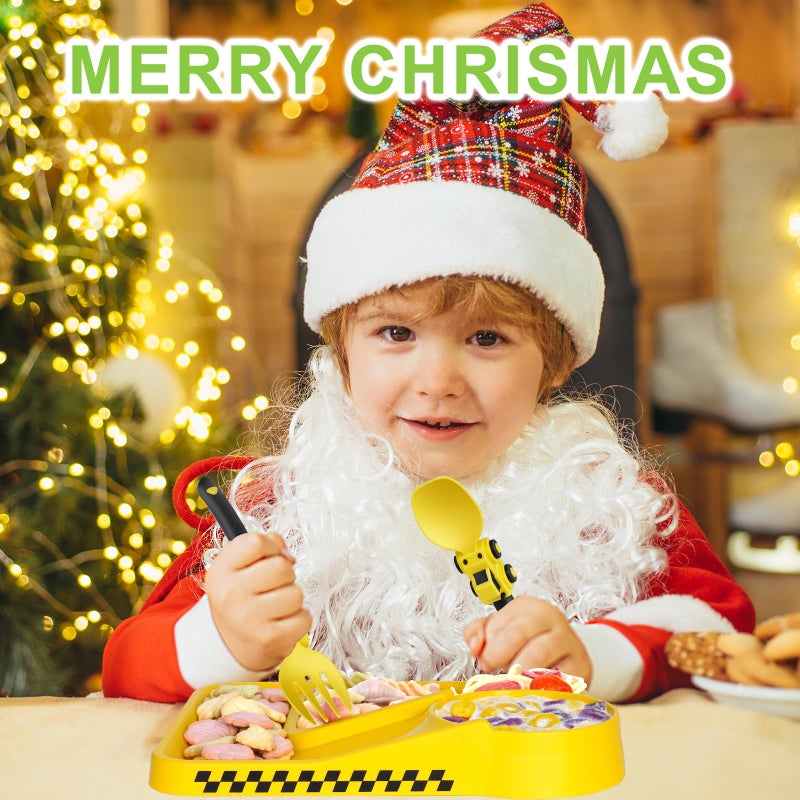 Deinyi Construction Toddler Plates - Early Christmas Gift Ideas for Grandkids - Toddler Birthday Gift - Kids Plates for Boys Ages 1-2-3-4-5-6-7 - Yellow - Image 2