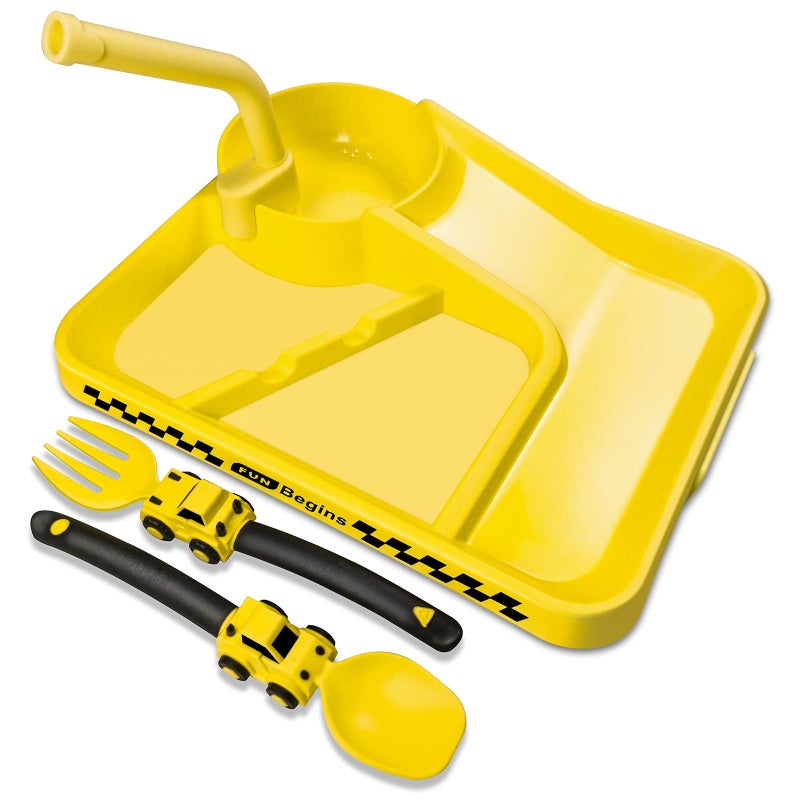 Deinyi Construction Toddler Plates - Early Christmas Gift Ideas for Grandkids - Toddler Birthday Gift - Kids Plates for Boys Ages 1-2-3-4-5-6-7 - Yellow - Image 1