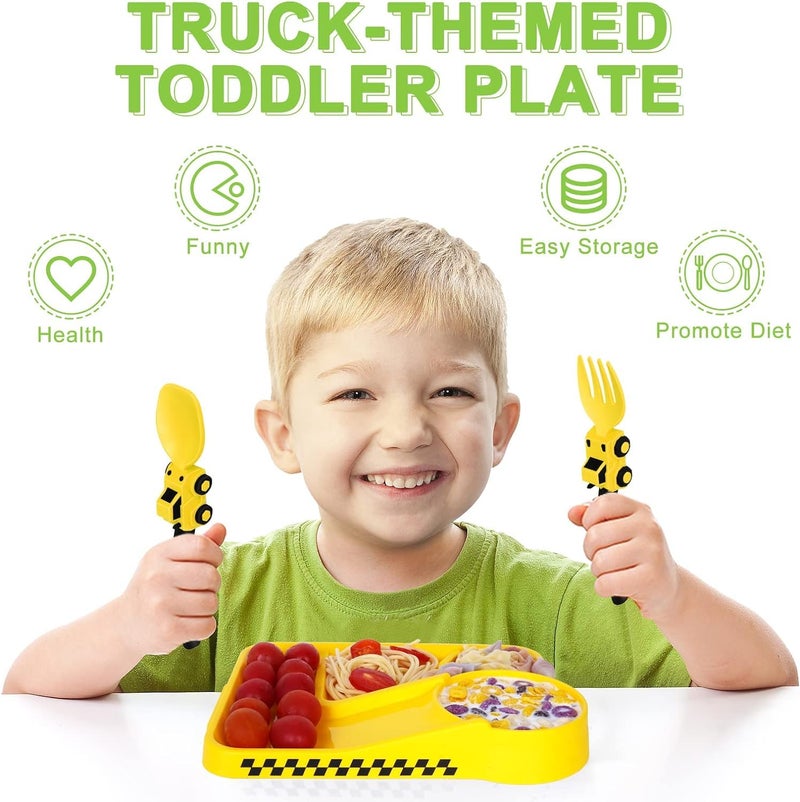 Deinyi Construction Toddler Plates - Early Christmas Gift Ideas for Grandkids - Toddler Birthday Gift - Kids Plates for Boys Ages 1-2-3-4-5-6-7 - Yellow - Image 5