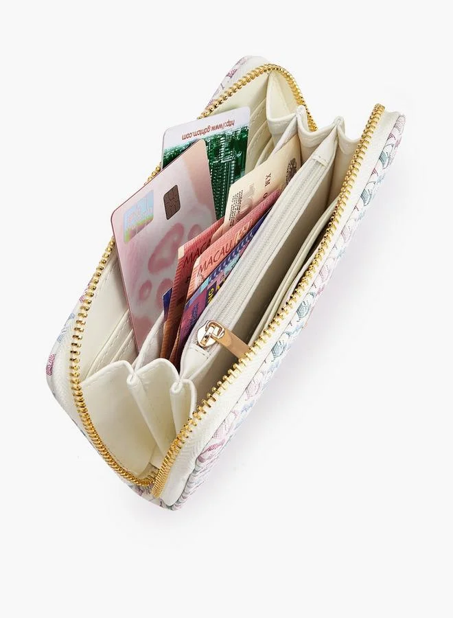 Flora Bella By Shoexpress MULTICOLOR Flora Bella Floral Monogram Print Zip-Around Wallet for Women | Best Price UAE
