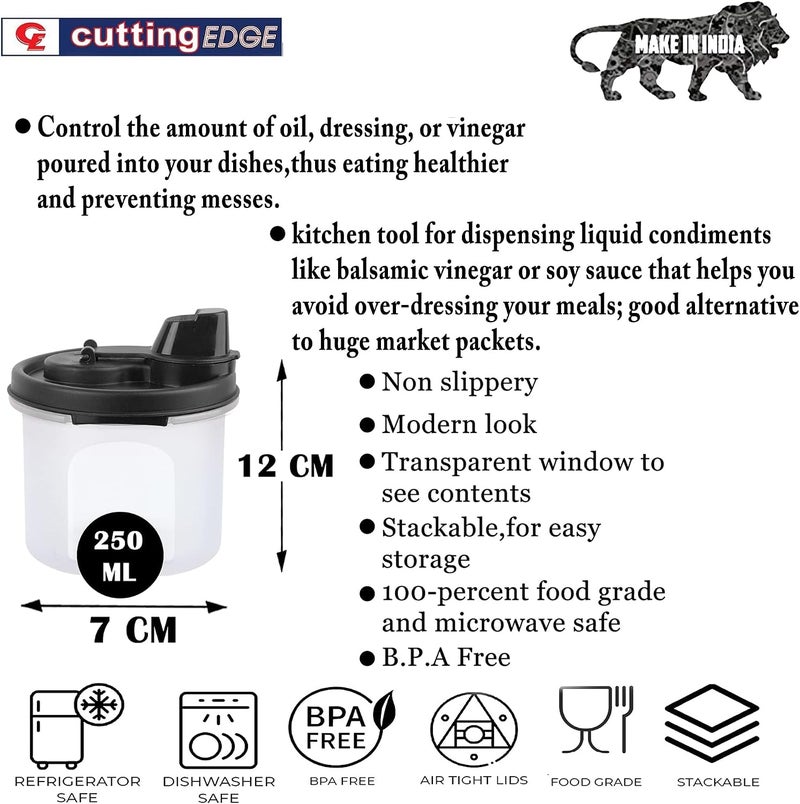 Cutting EDGE مجموعة من 2 خزانات زيت بلاستيكية سوداء من نوع CuttingEDGE، سعة كل منها 250 مل، مزودة بفوهة صب قابلة للطي | خزانات زيت مانع�� للتسرب للاستخدام في الطهي والمطبخ | تدفق سلس، وعبوات زيت خالية من مادة BPA للاستخدام اليومي - Image 3