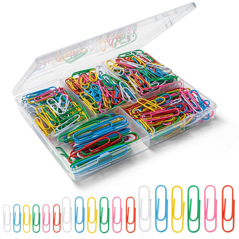 Bflaae Paper Clips Assorted Sizes, Cute Colored Paper Clip for Office Supplies,Small Medium Large Jumbo, Colorful and Heavy Duty, Ideal for Bookmark- Pack of 350 - Image 1
