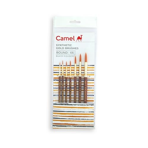 Camel Paint Brush Series 66 - Round Synthetic Gold, Set of 7 - Image 1
