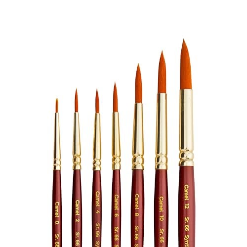 Camel Paint Brush Series 66 - Round Synthetic Gold, Set of 7 - Image 3