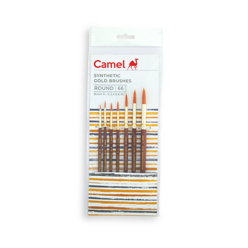 Camel Paint Brush Series 66 - Round Synthetic Gold, Set of 7 - Image 5