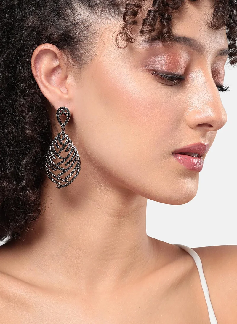 سوهي منمق تراكب الأقراط الدمعة - الفضة الداكنة