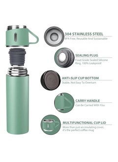 TIGER 500ml Stainless Steel Vacuum Thermos Flask with Silicone Handle – Insulated Water Bottle Set with 2 Stainless Steel Cups for Hot & Cold Drinks – Ideal for Outdoor Travel, Camping Hiking | Gift Box Set (2 PACK) – Green  - Image 2