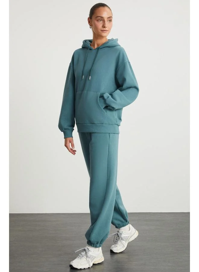 Ethiquet ARONDIR Women's Oversize Fit Elastic Cuff Waist Elastic Green Tracksuit Pants.