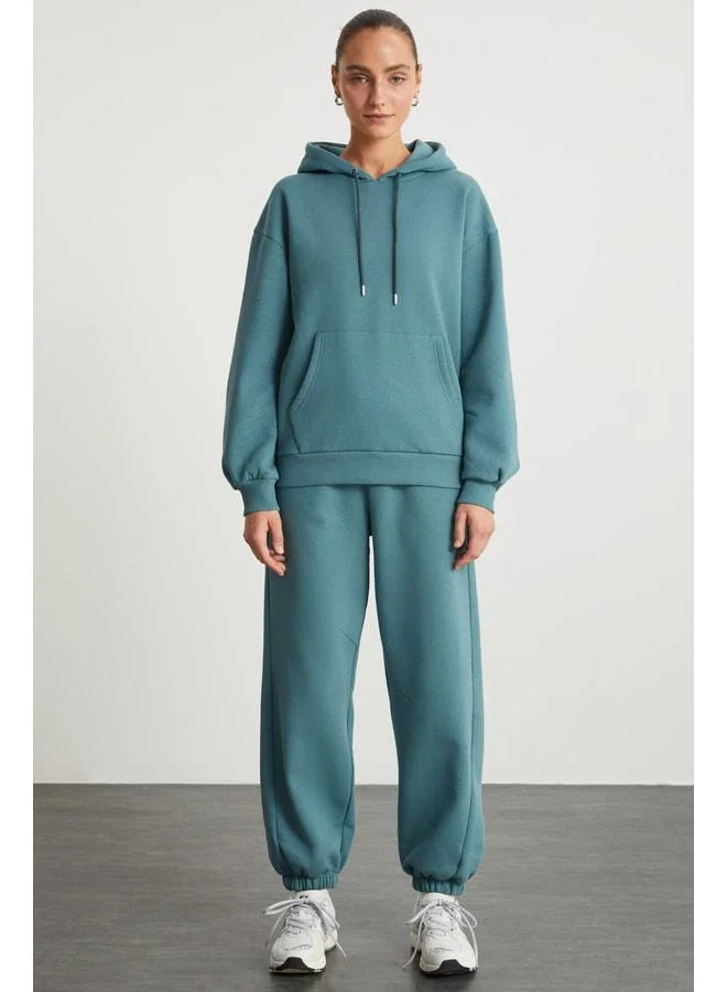 Ethiquet ARONDIR Women's Oversize Fit Elastic Cuff Waist Elastic Green Tracksuit Pants.