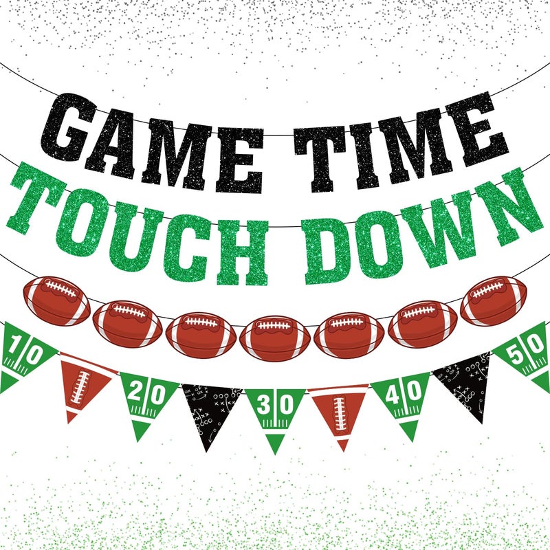 Biswiter Game Time Touch Down Football Banner - Pre-Strung 9.8ft Strands Football Party Decorations for Birthday Parties - Image 1