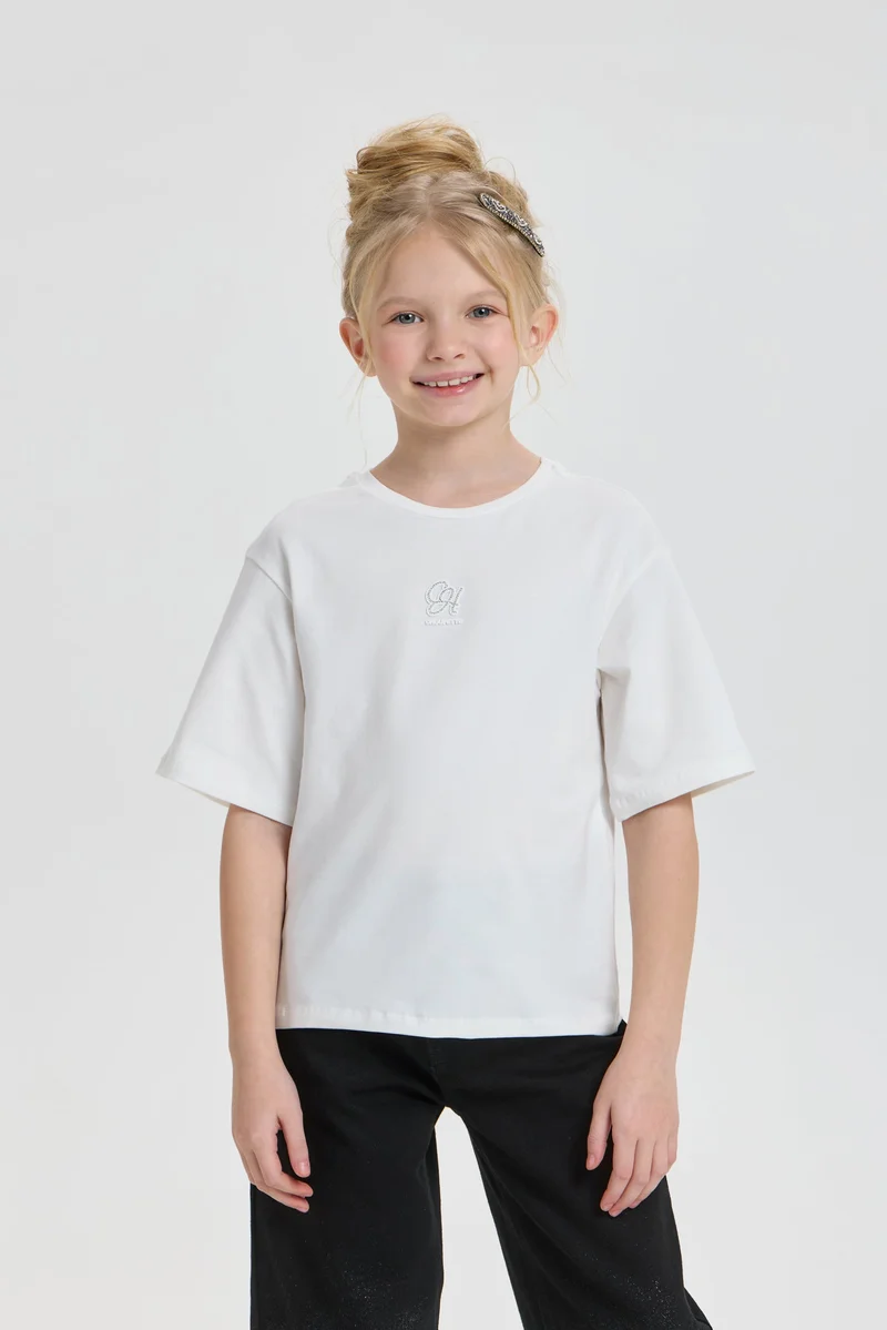 Choupette Ecru T-shirt, Sequins Decorated - Choupette