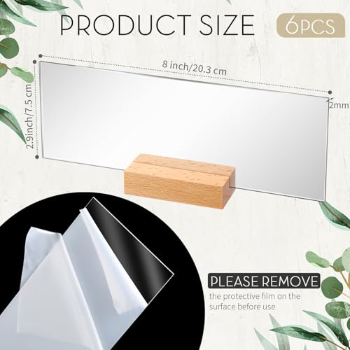Memorywuu 6 Set Blank Acrylic Custom Name Plate - 2.95x8 Inch (2mm Thick) with Wooden Base, Desk Tags for Office/Home/Teacher, Ideal for Wedding Place Cards & Holiday Decor(Original Wood Color) - Image 2