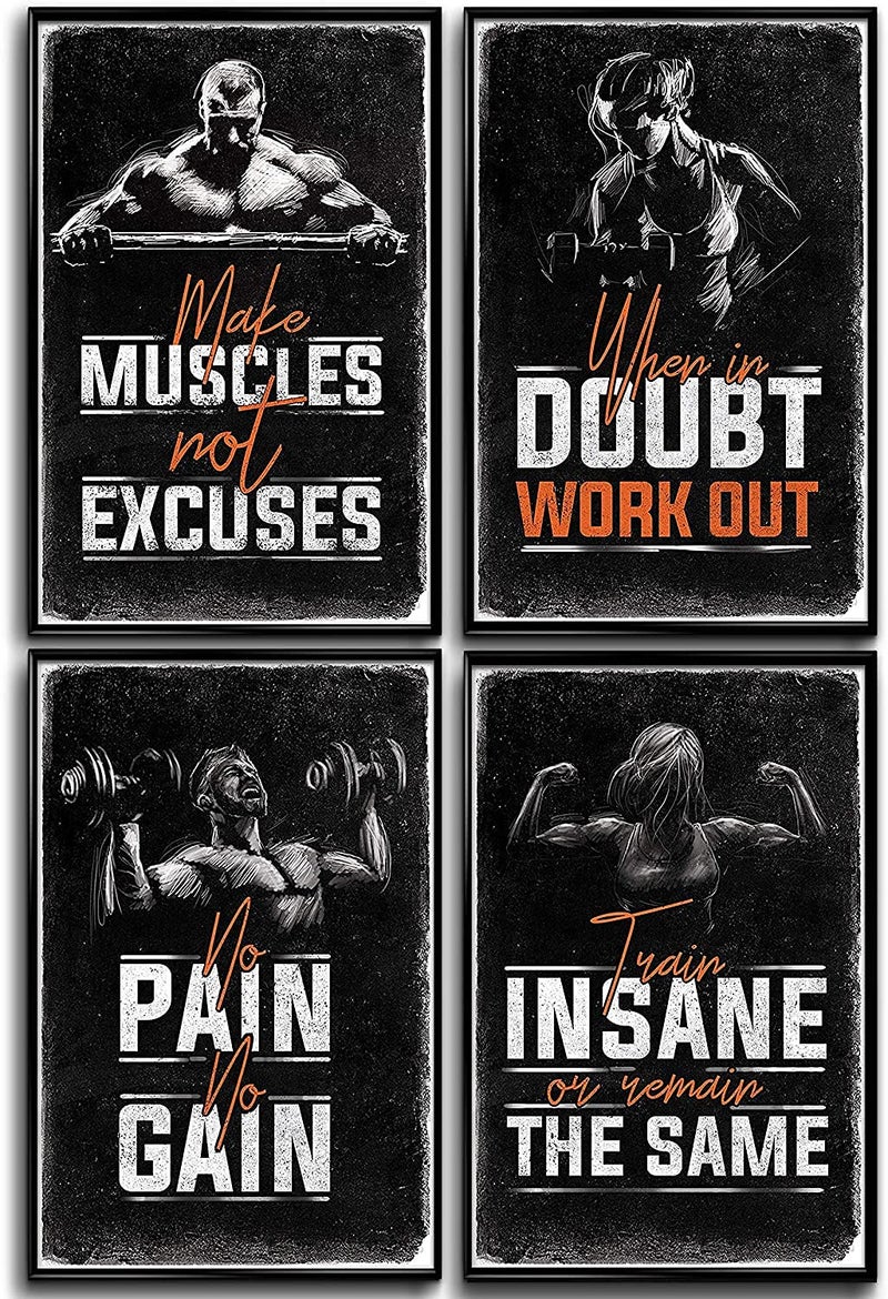 Throwback Traits Bodybuilding Posters with Motivational Quotes Fitness Wall Art Decall for Inspiration Weight Lifting Workouts Inspirational Images No Pain No Gain Prints Great Christmas Gift