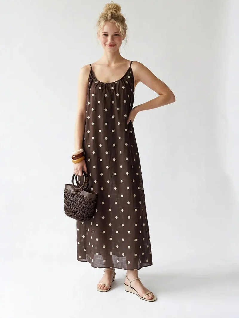 Mixray MIXRAY Polka Dot A-Line Maxi Dress