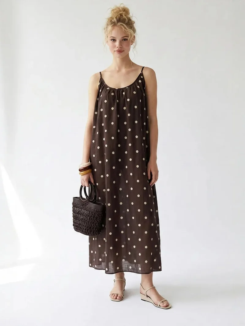 Mixray MIXRAY Polka Dot A-Line Maxi Dress