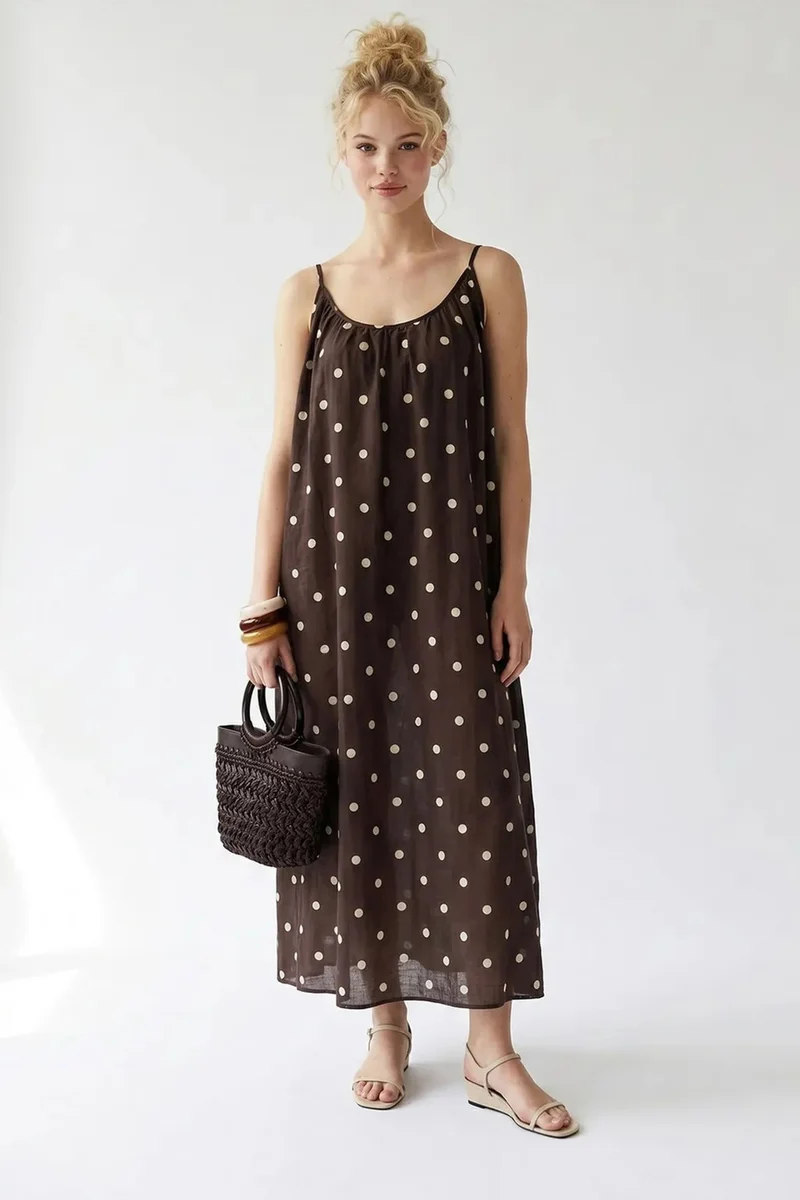ميكسراي MIXRAY Polka Dot A-Line Maxi Dress