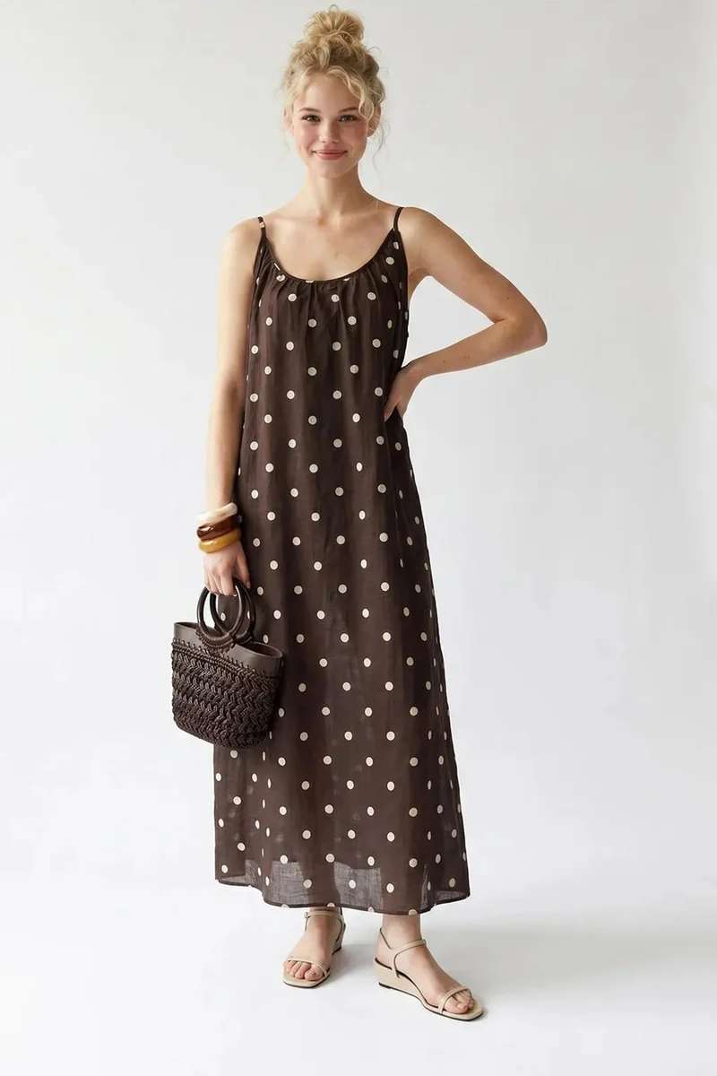ميكسراي MIXRAY Polka Dot A-Line Maxi Dress