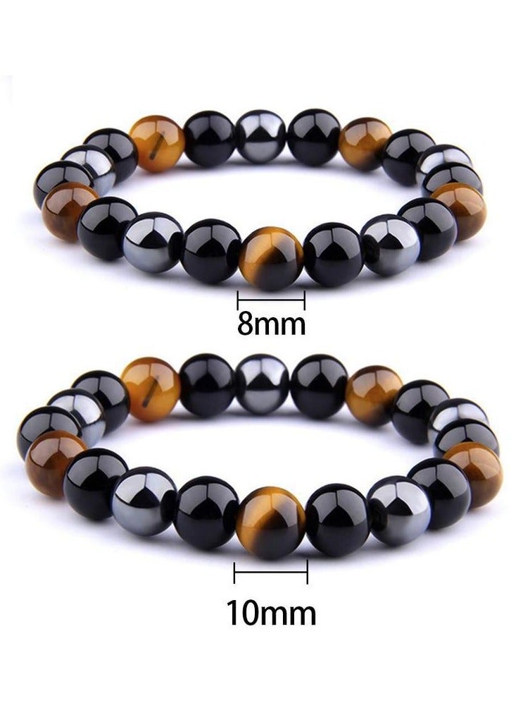 Folanry Black Obsidian, Hematite and Tiger Eye Stone Beads Bracelets,2 Set(8mm/10mm) - Image 1