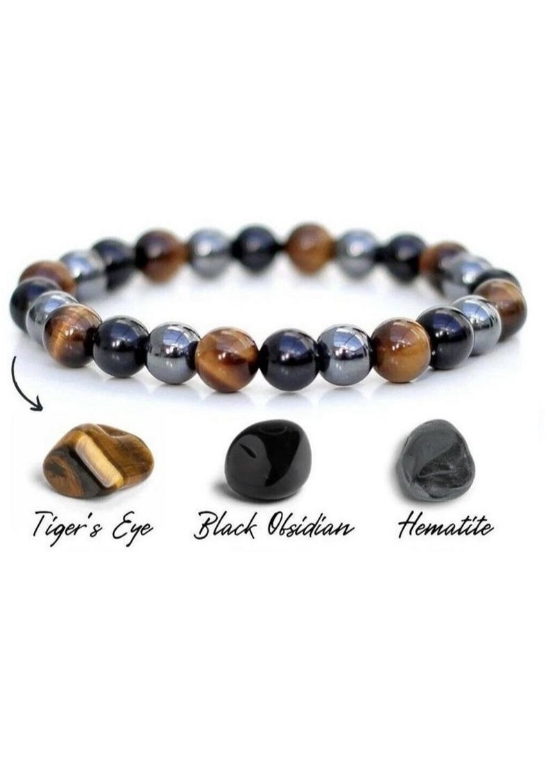 Folanry Black Obsidian, Hematite and Tiger Eye Stone Beads Bracelets,2 Set(8mm/10mm) - Image 2