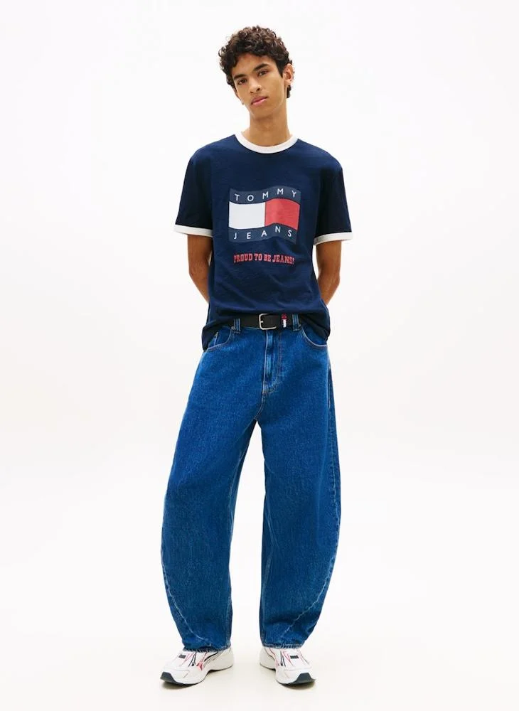 Tommy Jeans Dark Night Navy Wavy Flag Textured Jersey T-Shirt for Men | Best Price UAE