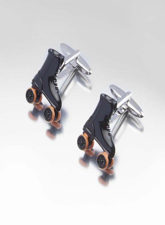Shaze Skater Cufflink | Contemporary Cufflinks for men | Made of Brass | Rhodium Plated | cufflink | Color - Black - Image 4