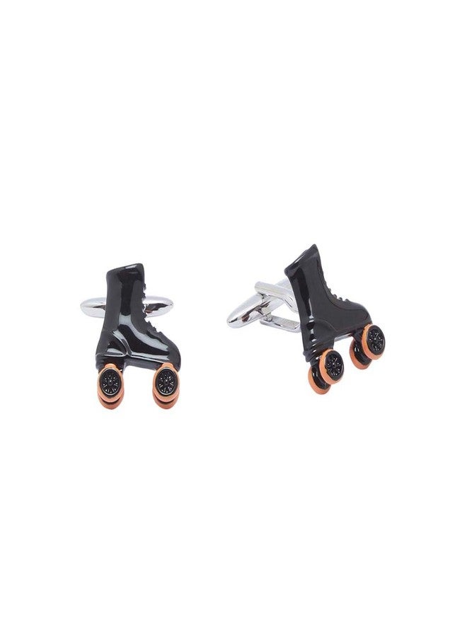 Shaze Skater Cufflink | Contemporary Cufflinks for men | Made of Brass | Rhodium Plated | cufflink | Color - Black - Image 1