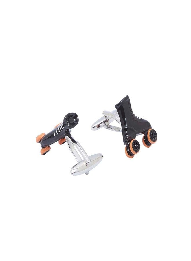 Shaze Skater Cufflink | Contemporary Cufflinks for men | Made of Brass | Rhodium Plated | cufflink | Color - Black - Image 3