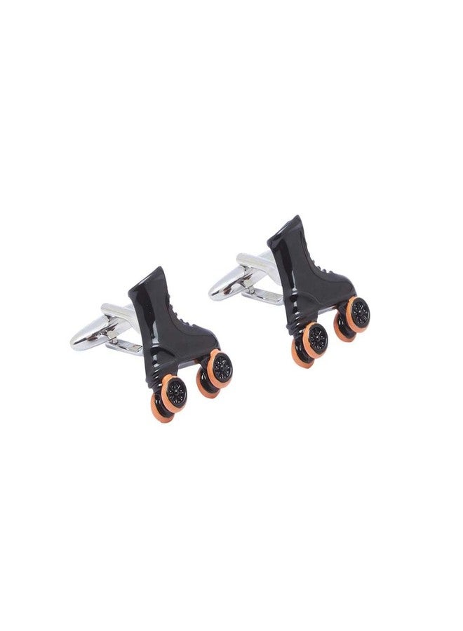 Shaze Skater Cufflink | Contemporary Cufflinks for men | Made of Brass | Rhodium Plated | cufflink | Color - Black - Image 2