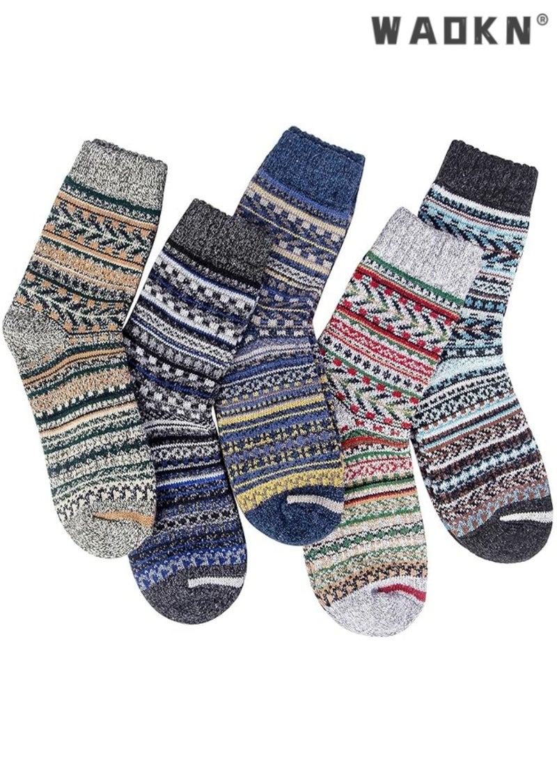 WAOKN - Women's Vintage Wool Socks Special Offer, Thick Knitted Winter Warm Socks, Winter Essential Gift Option (5 Pairs) - Image 1