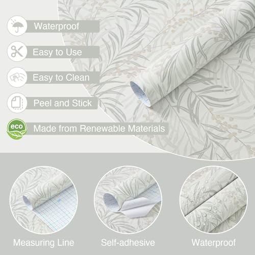 Fiula Vintage Wallpaper Beige Peel and Stick Wallpaper Green Leaf Wall Paper Berry Contact Paper for Cabinets Vinyl Renter Friendly Waterproof Self-Adhesive Bathroom Kitchen Bedroom 17.3" x 78.7" - Image 3