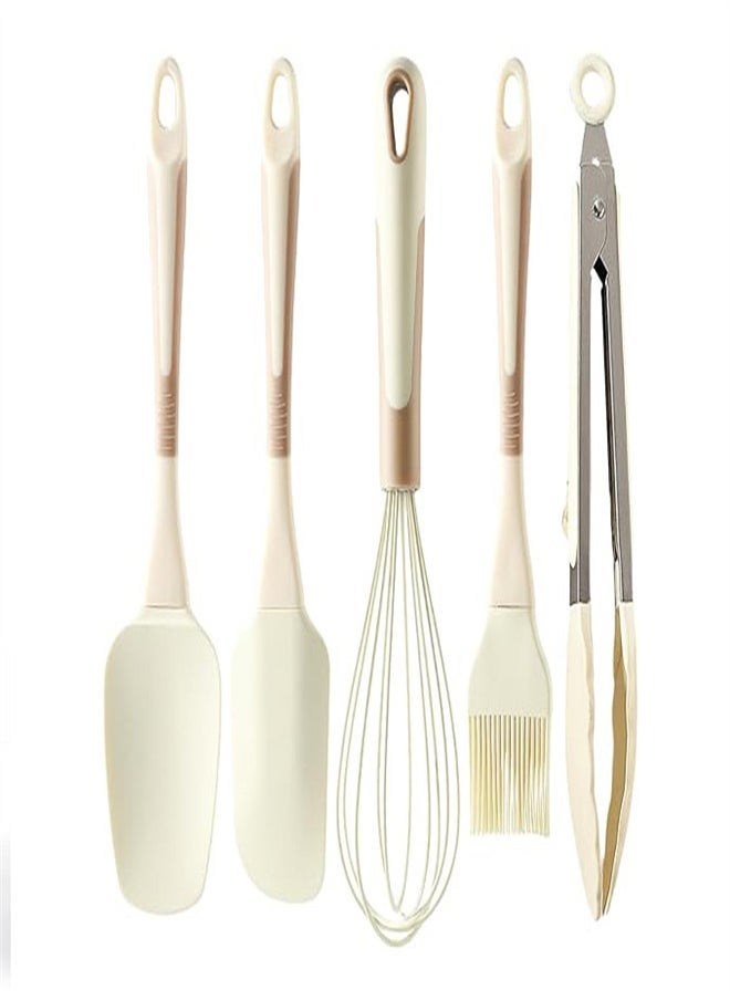 5 Pcs Silicone Kitchen Cooking Utensils Set, Non-Stick Cooking Utensils Set Dishwasher Safe, 446°F Heat Resistant Spatula Set with Whisk, Spatula, Tongs, Spoon and Pastry Basting Brush - Image 1
