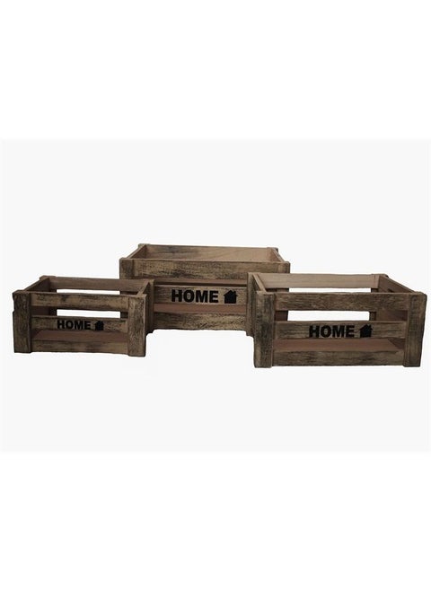 Arborwood HOME Decor-Set of 3 Wood Nesting Storage Crates, Rustic Decorative Wooden Distressed Crates, Container for Storage Decoration (Grey) (Grey)