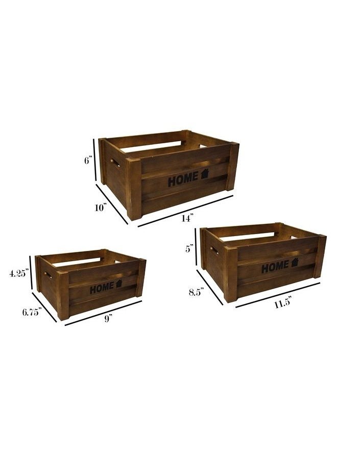 Arborwood HOME Decor-Set of 3 Wood Nesting Storage Crates, Rustic Decorative Wooden Distressed Crates, Container for Storage Decoration (Grey) (Grey)
