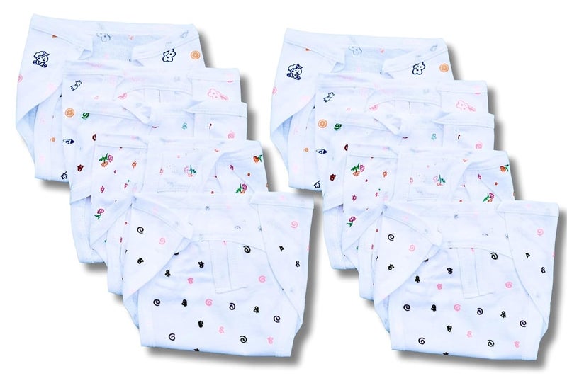 Sunuo Washable Reusable Multicolor Hosiery Cotton Diapers, Nappies, Langots for Newborn Babies (0-6 Months), Pack of 10, Soft, Breathable, Comfortable, Machine Washable - Image 1