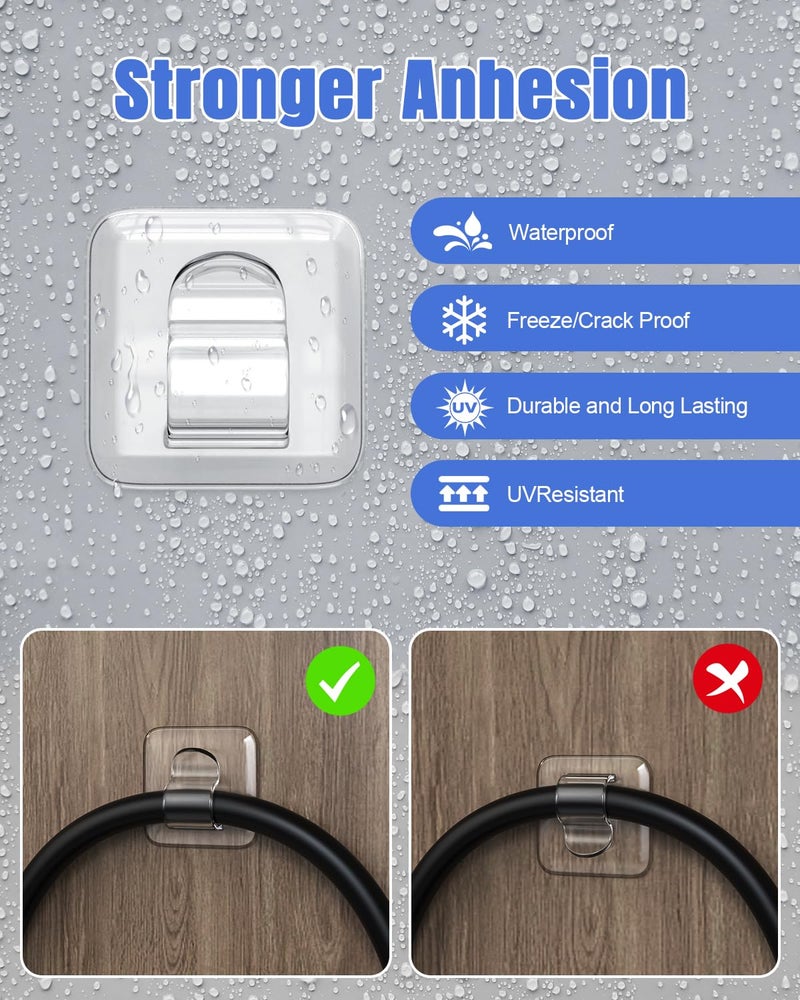 LZC Hooks for Outdoor String Lights Clips: 25 Pack Square Clear Large Heavy Duty Light Hook Waterproof Adhesive Strips - Outside Hanging Rope Light Cable Cord Holders Organizer - Image 3