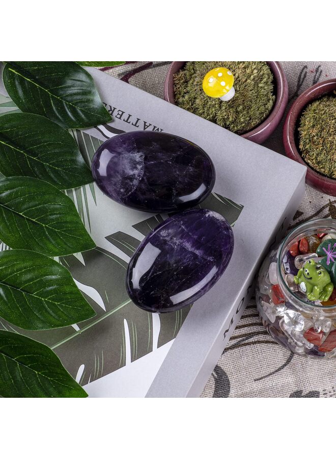 chenmay حجر الجمشت الطبيعي لعلاج الشاكرا، كريستال شفاء مصقول، حجر كريم جيب بيضاوي الشكل لتخفيف القلق والتوتر - Image 2