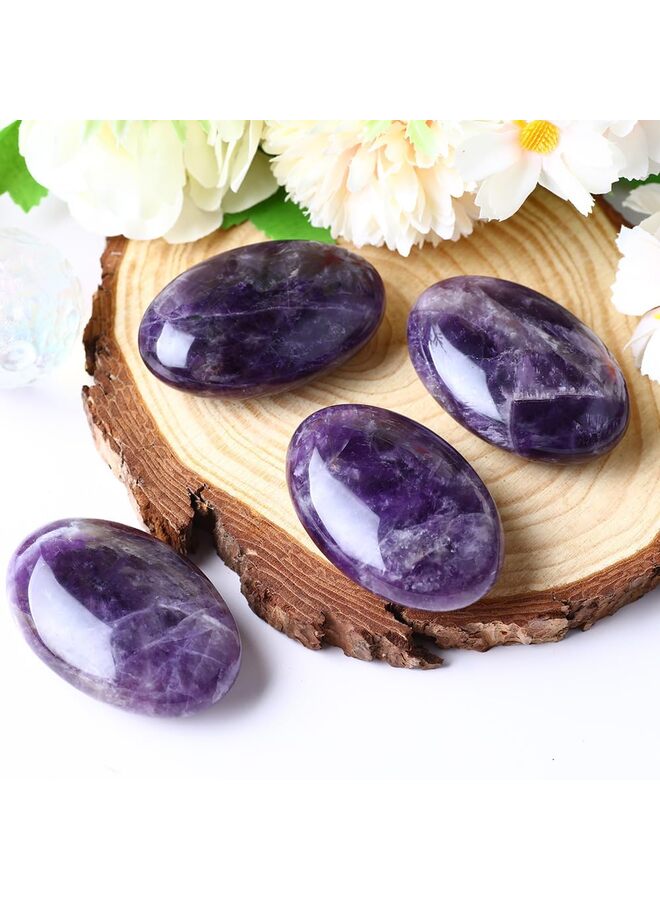 chenmay حجر الجمشت الطبيعي لعلاج الشاكرا، كريستال شفاء مصقول، حجر كريم جيب بيضاوي الشكل لتخفيف القلق والتوتر - Image 3