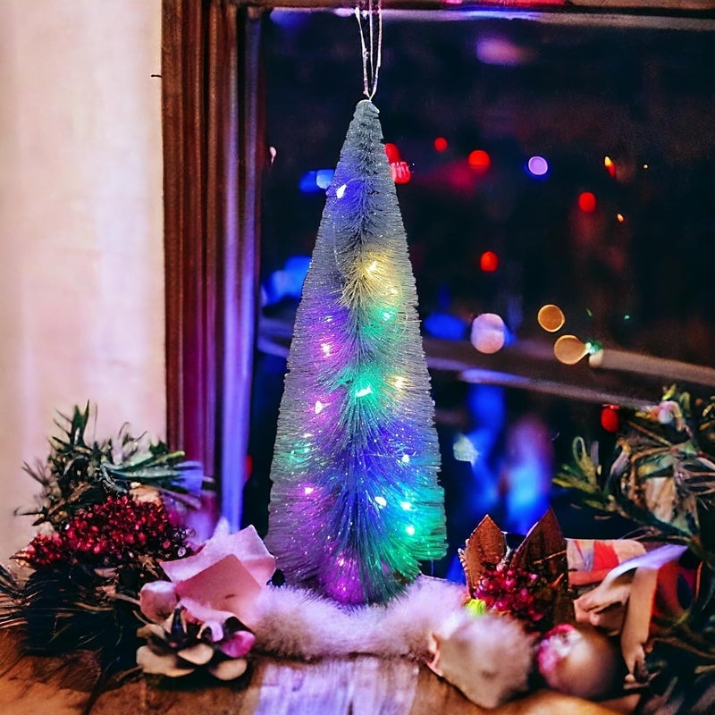 LIGHTER HOUSE LIGHTER HOUSE Silver Colour with LED Light Bottle Brush Trees Mini Artificial Christmas Tree Table top Tree with Wooden Bases for Christmas Party Home Decoration Pack of 01 Pc Big SIZE25 cms - Image 3
