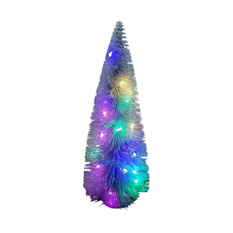 LIGHTER HOUSE LIGHTER HOUSE Silver Colour with LED Light Bottle Brush Trees Mini Artificial Christmas Tree Table top Tree with Wooden Bases for Christmas Party Home Decoration Pack of 01 Pc Big SIZE25 cms - Image 1
