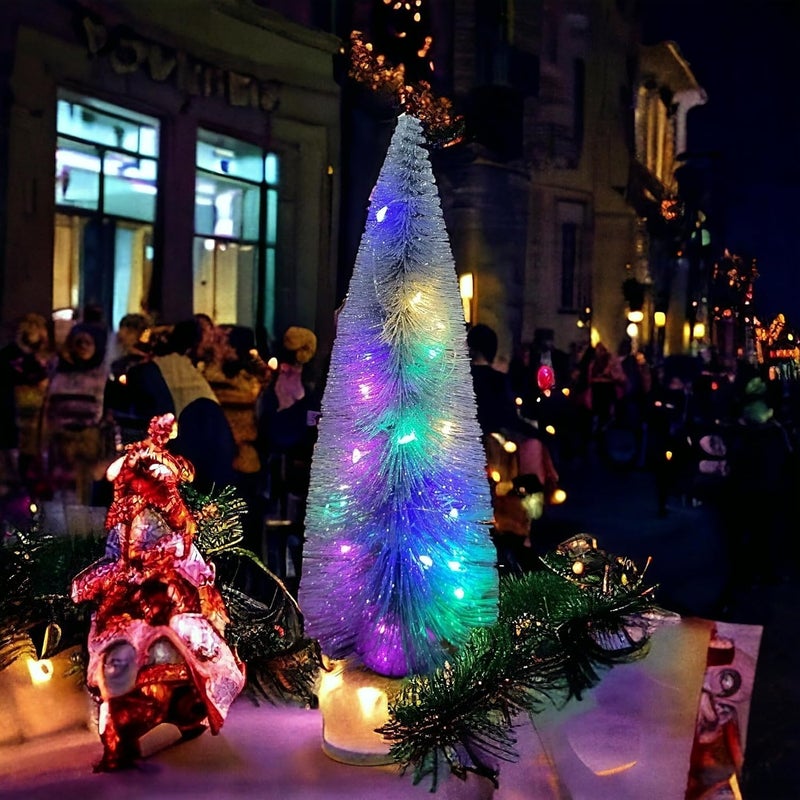 LIGHTER HOUSE LIGHTER HOUSE Silver Colour with LED Light Bottle Brush Trees Mini Artificial Christmas Tree Table top Tree with Wooden Bases for Christmas Party Home Decoration Pack of 01 Pc Big SIZE25 cms - Image 4