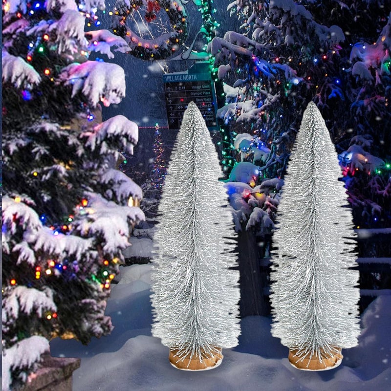 LIGHTER HOUSE LIGHTER HOUSE Silver Colour with LED Light Bottle Brush Trees Mini Artificial Christmas Tree Table top Tree with Wooden Bases for Christmas Party Home Decoration Pack of 01 Pc Big SIZE25 cms - Image 5