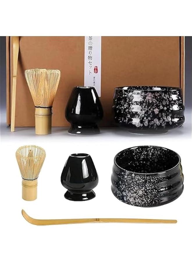 HOOKOR Matcha Whisk Set, 4pcs Japanese Tea Set,Matcha Whisk,Traditional Scoop, Matcha Bowl, Ceramic Whisk Holder,Traditional Matcha Tool Set for Matcha Tea Ceremony (Black) - Image 1